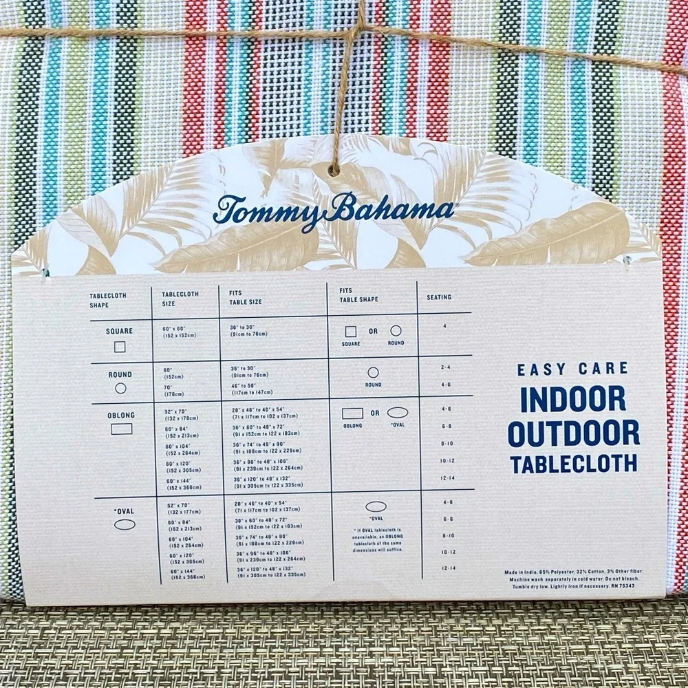 Tommy Bahama Hannah Striped Indoor Outdoor Patio Fabric Round Tablecloth 70